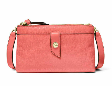 $148 Michael Kors Women Charm Medium Tab Double Zip Leather Phone Crossbody BAG
