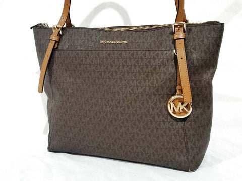 $228 MICHAEL KORS Womens Voyager Large East/West Top Zip Tote Brown Signtaure