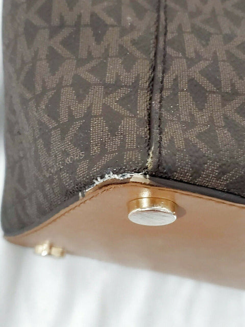 $228 MICHAEL KORS Womens Voyager Large East/West Top Zip Tote Brown Signtaure