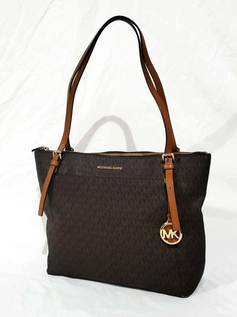 $228 MICHAEL KORS Womens Voyager Large East/West Top Zip Tote Brown Signtaure