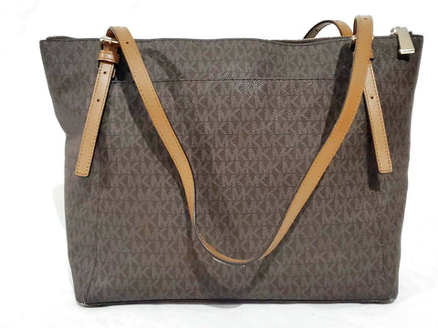 $228 MICHAEL KORS Womens Voyager Large East/West Top Zip Tote Brown Signtaure
