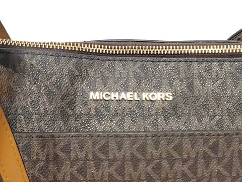$228 MICHAEL KORS Womens Voyager Large East/West Top Zip Tote Brown Signtaure