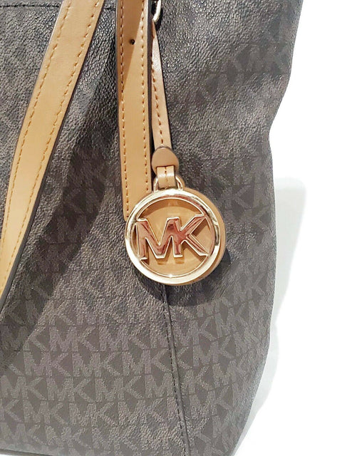 $228 MICHAEL KORS Womens Voyager Large East/West Top Zip Tote Brown Signtaure