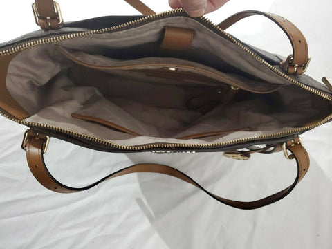 $228 MICHAEL KORS Womens Voyager Large East/West Top Zip Tote Brown Signtaure