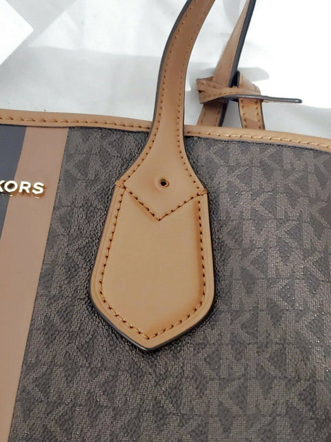 $228 MICHAEL KORS Womens EVA Large Brown Signature Tote Bag Brown W/ Clutch