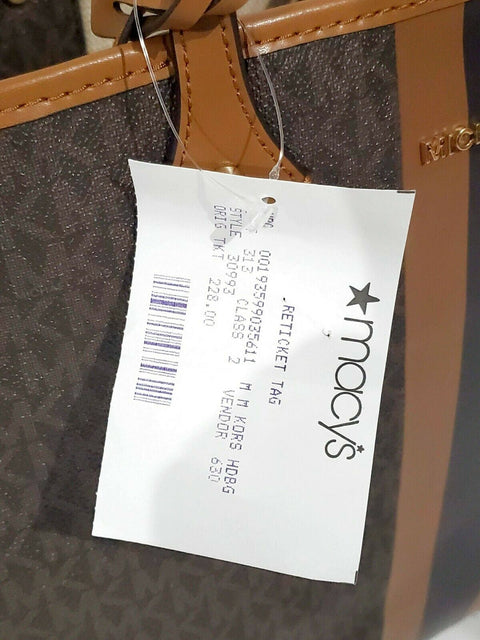 $228 MICHAEL KORS Womens EVA Large Brown Signature Tote Bag Brown W/ Clutch