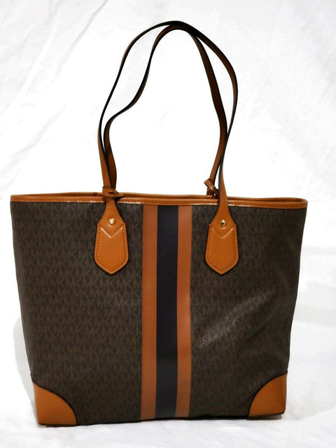 $228 MICHAEL KORS Womens EVA Large Brown Signature Tote Bag Brown W/ Clutch