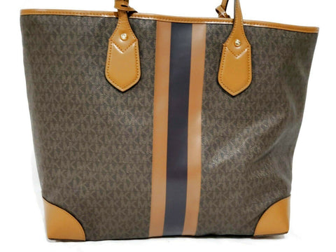 $228 MICHAEL KORS Womens EVA Large Brown Signature Tote Bag Brown W/ Clutch