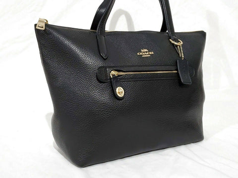 $295 COACH Women's Black TAYLOR Tote Shoulder Hand Bag Pebble Leather Large