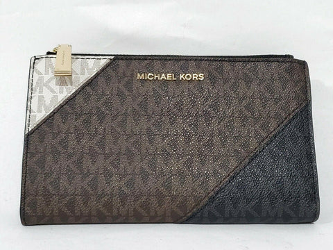$148 MICHAEL KORS Women's Jet Set Signature Double Zip Wallet Wristlet Brown