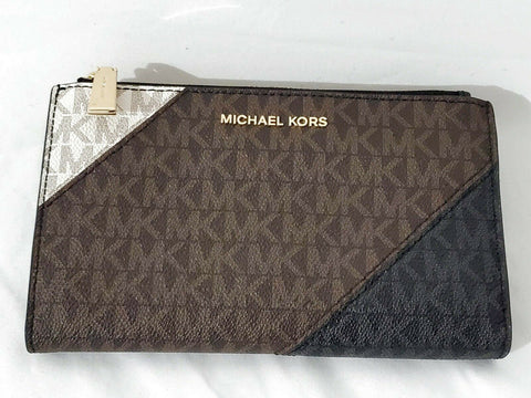 $148 MICHAEL KORS Women's Jet Set Signature Double Zip Wallet Wristlet Brown