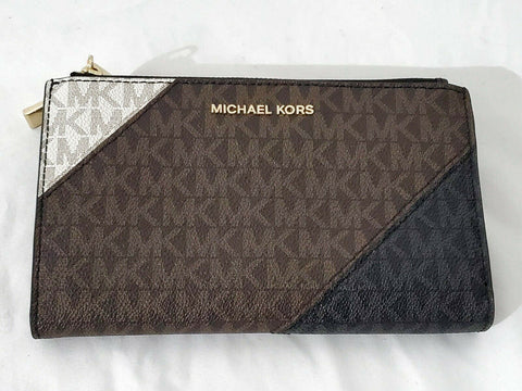 $148 MICHAEL KORS Women's Jet Set Signature Double Zip Wallet Wristlet Brown