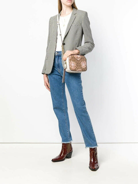 New COACH Women's Tan Brown Calf Leather Shoulder Bag Crossbody Camera Bag