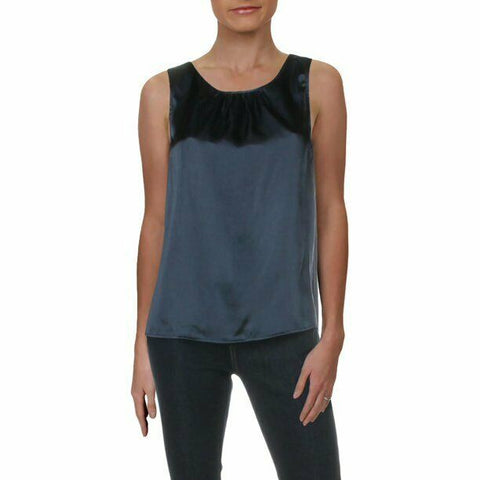 New LE SUIT Women's Sleeveless Blue Scoop Neck Satin Blouse Top Size Plus 18W