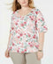 New Karen Scott Women's Short Sleeve V-Neck Flower Printed Blouse Top Plus 1X