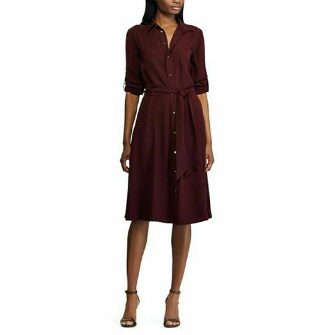 Lauren Ralph Lauren Karalynn Long Sleeve Beltd Collar Button Dress Shirt Wine 16