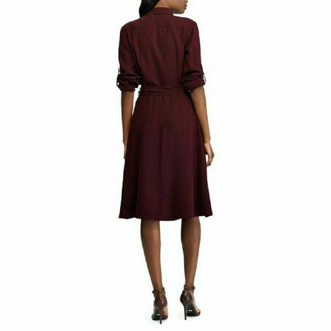 Lauren Ralph Lauren Karalynn Long Sleeve Beltd Collar Button Dress Shirt Wine 16