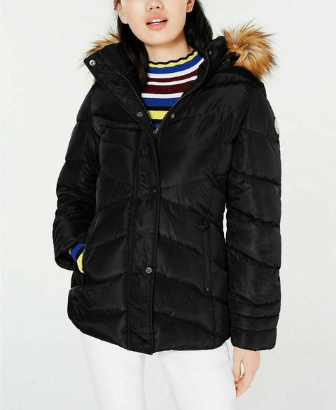 NEW Madden Girl Women Black Removable Faux Fur Hooded Puffer Coat Jacket Size XL