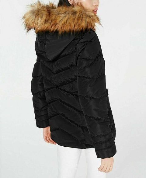 NEW Madden Girl Women Black Removable Faux Fur Hooded Puffer Coat Jacket Size XL