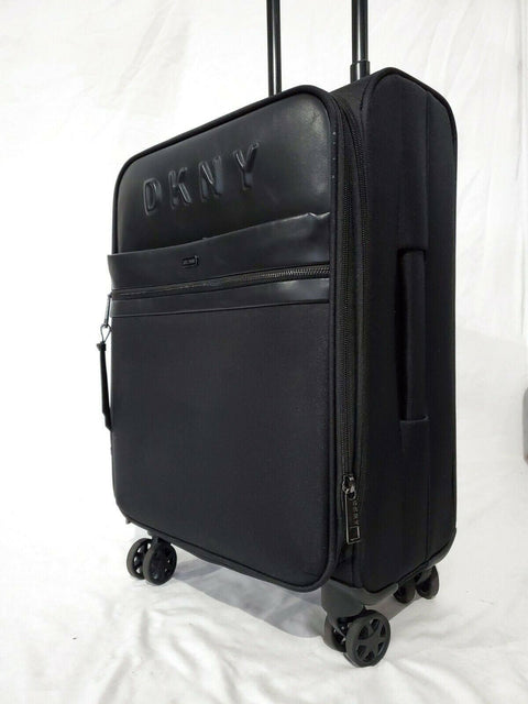 $300 New DKNY Trademark 21" Soft Shell Spinner Suitcase Luggage Carry On Black