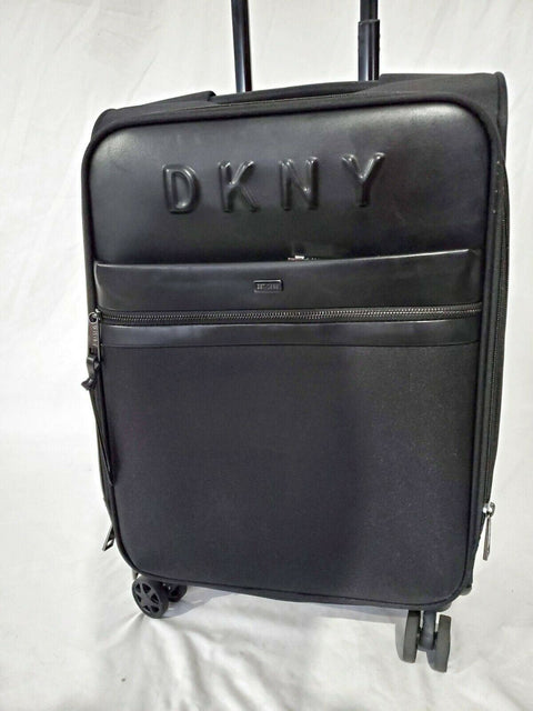 $300 New DKNY Trademark 21" Soft Shell Spinner Suitcase Luggage Carry On Black