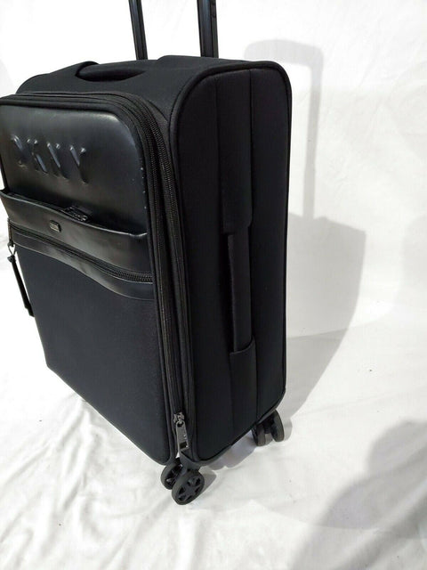 $300 New DKNY Trademark 21" Soft Shell Spinner Suitcase Luggage Carry On Black