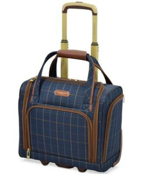 $270 LONDON FOG Brentwood 15" Softside Underseat Luggage Carry On Blue Plaids