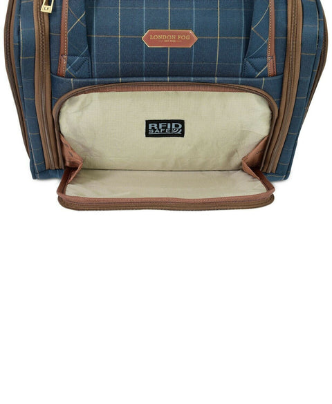 $270 LONDON FOG Brentwood 15" Softside Underseat Luggage Carry On Blue Plaids