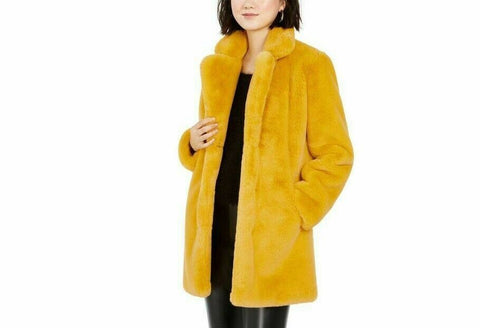 $245 NEW Apparis Womens Eloise Faux-Fur Coat Yellow Mustard Winter Jacket Size M