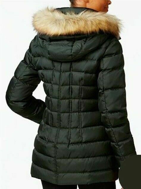 $280 Vince Camuto Women Hooded Faux-Fur-Trim Puffer Coat Jacket Blue Size XL