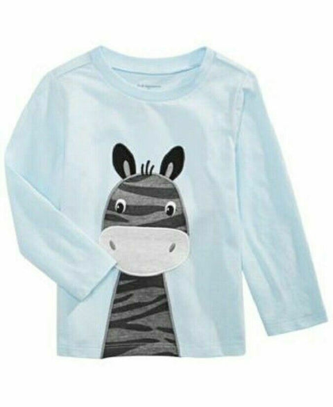 First Impression Toddler Boys Blue Aqua Zebra Face Long Sleeve T Shirt Size 2T