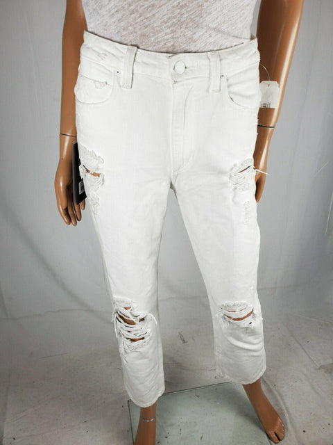 $295 ALEXANDER WANG Women's White Denim Jeans Rugged Straight Leg Size 26