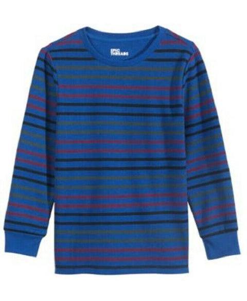 New EPIC THREADS Big Boys Long Sleeve Thermal T Shirt Blue Multi Striped Size 7