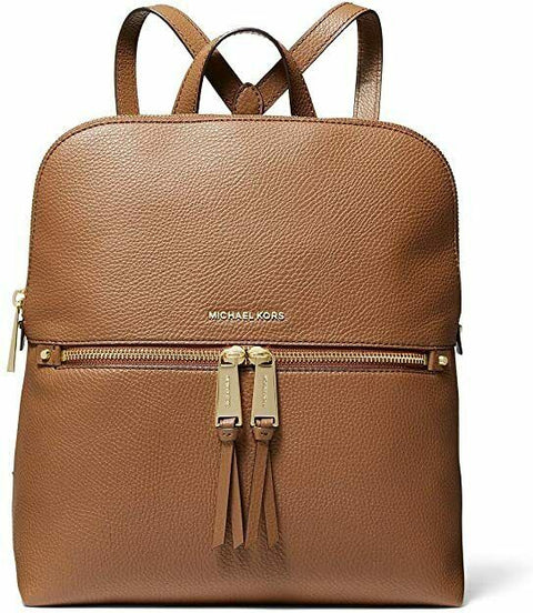 $298 New Michael Kors Women's Rhea Zip Medium Slim Backpack Brown Leather
