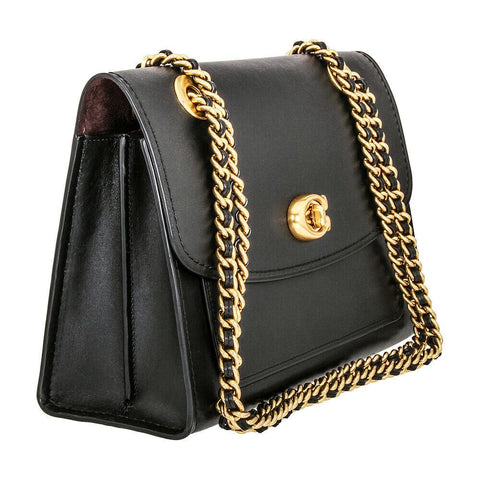 $395 New COACH Women's Black Parker Genuine Leather Shoulder Bag Handbag