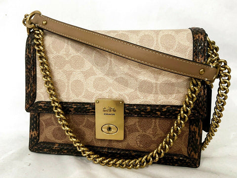 $395 COACH Women's Beige SIGNATURE Snake Hutton Shoulder Handbag Medium