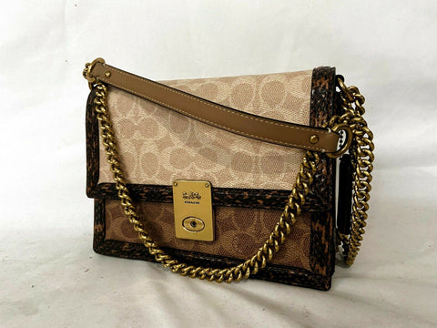 $395 COACH Women's Beige SIGNATURE Snake Hutton Shoulder Handbag Medium