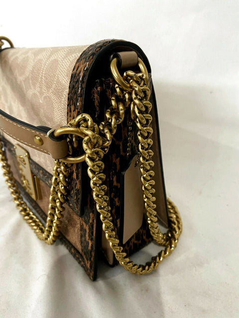 $395 COACH Women's Beige SIGNATURE Snake Hutton Shoulder Handbag Medium
