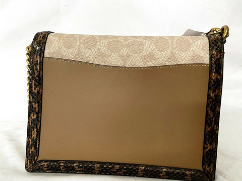 $395 COACH Women's Beige SIGNATURE Snake Hutton Shoulder Handbag Medium