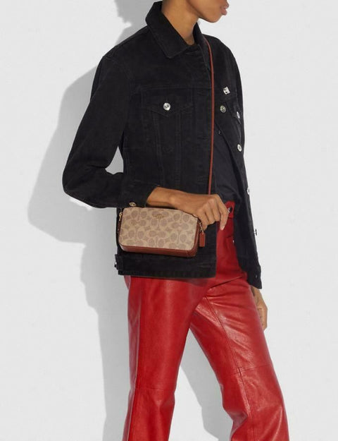 New COACH Women's Kira Rust Canvas Leather Shoulder Bag Crossbody Signature Bag