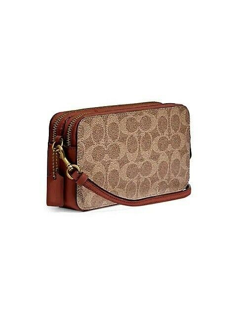 New COACH Women's Kira Rust Canvas Leather Shoulder Bag Crossbody Signature Bag