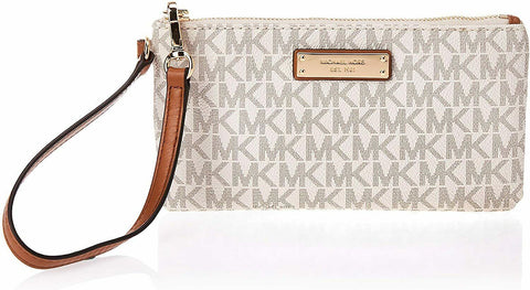 New Michael Kors Women's Signature Vanilla Medium Wristlet Wallet Zip Around