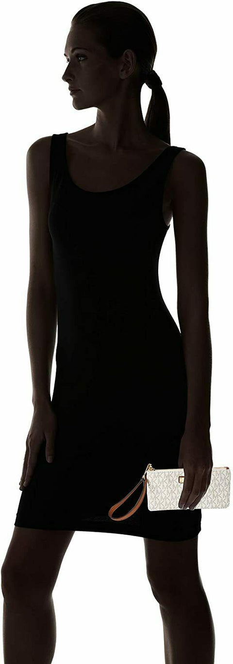 New Michael Kors Women's Signature Vanilla Medium Wristlet Wallet Zip Around