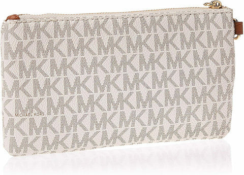 New Michael Kors Women's Signature Vanilla Medium Wristlet Wallet Zip Around