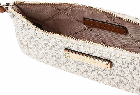 New Michael Kors Women's Signature Vanilla Medium Wristlet Wallet Zip Around