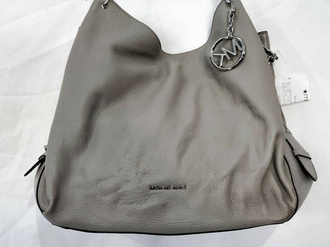 $398 MICHAEL KORS Women Lillie Gray Large Chain Tote Shoulder Bag Pebble Leather