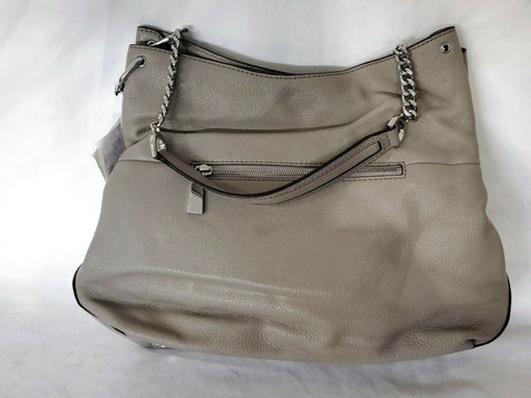 $398 MICHAEL KORS Women Lillie Gray Large Chain Tote Shoulder Bag Pebble Leather