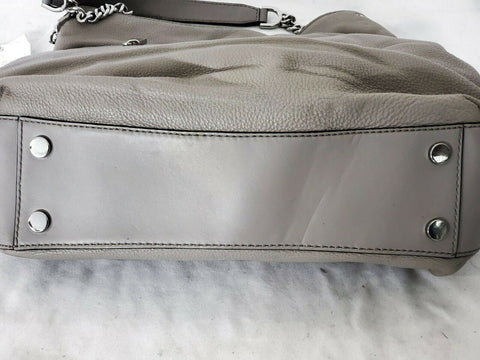 $398 MICHAEL KORS Women Lillie Gray Large Chain Tote Shoulder Bag Pebble Leather