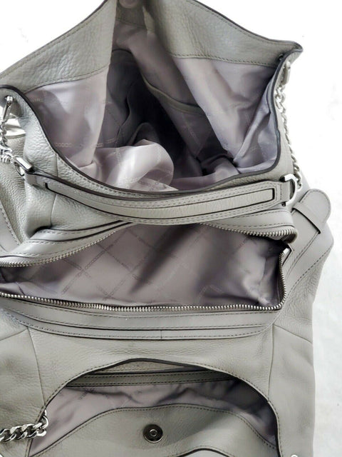 $398 MICHAEL KORS Women Lillie Gray Large Chain Tote Shoulder Bag Pebble Leather