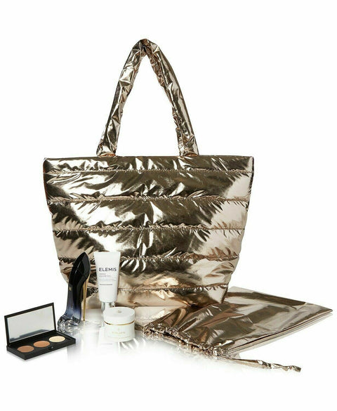 Macys Makeup 6PC Gift Set Gold Quilted Metallic Tote Carolina Herrera Good Girl